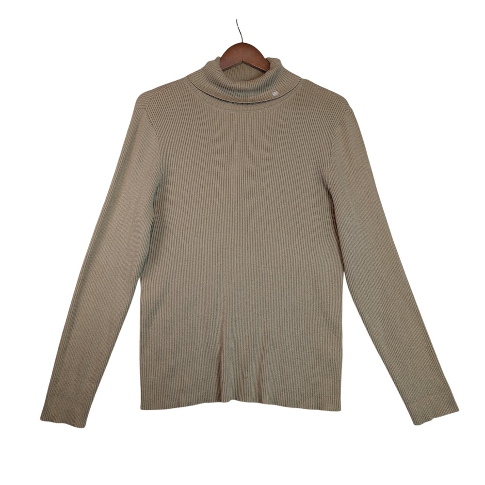 Lauren Ralph Lauren Beige Ribbed Turtleneck Sweater XL Beige RLL Logo Luxury